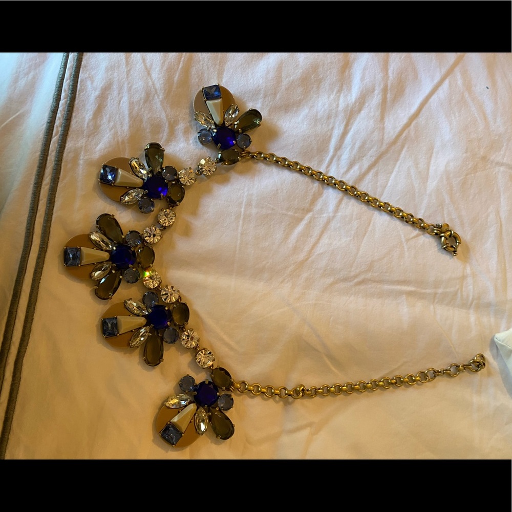 Jcrew Gem Necklace Navy Blue Gold